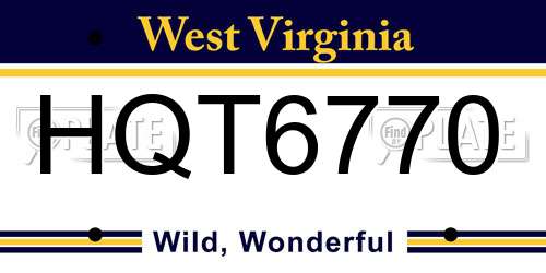 HQT6770 West Virginia License Plate