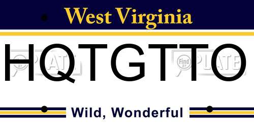 HQTGTTO West Virginia License Plate