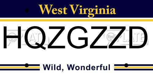 HQZGZZD West Virginia License Plate