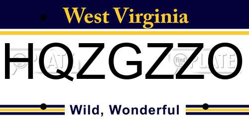 HQZGZZO West Virginia License Plate