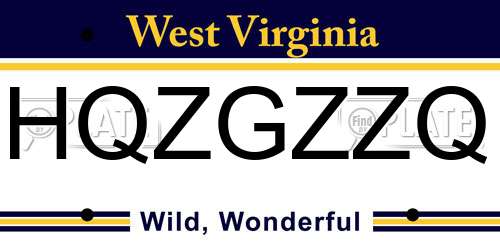 HQZGZZQ West Virginia License Plate