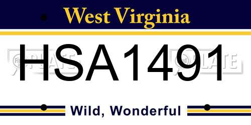 HSA1491 West Virginia License Plate