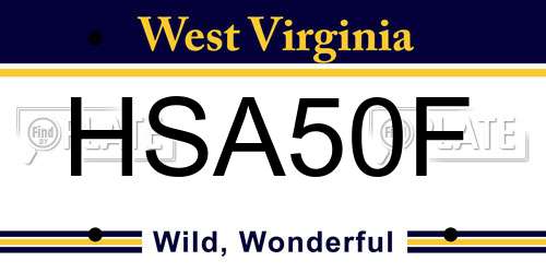 HSA50F West Virginia License Plate
