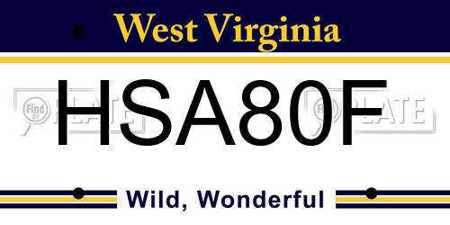 HSA80F West Virginia License Plate
