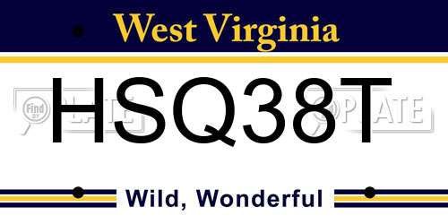 HSQ38T West Virginia License Plate