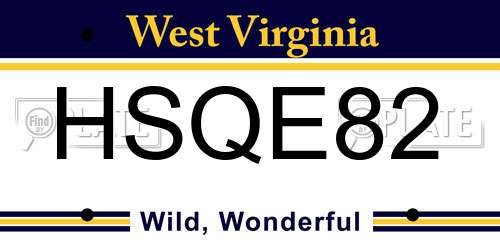 HSQE82 West Virginia License Plate