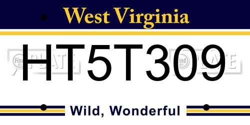 HT5T309 West Virginia License Plate