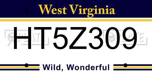 HT5Z309 West Virginia License Plate