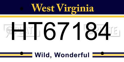 HT67184 West Virginia License Plate