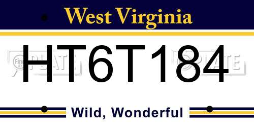 HT6T184 West Virginia License Plate
