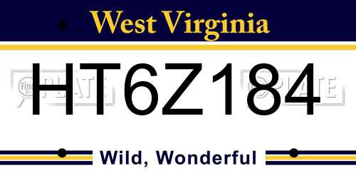 HT6Z184 West Virginia License Plate