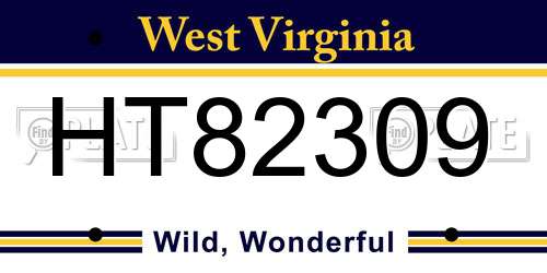 HT82309 West Virginia License Plate
