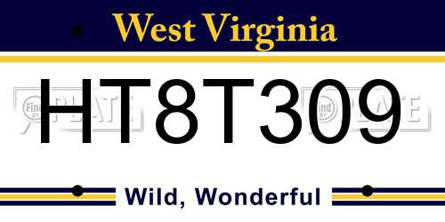 HT8T309 West Virginia License Plate