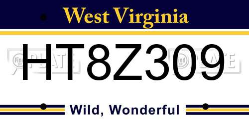 HT8Z309 West Virginia License Plate