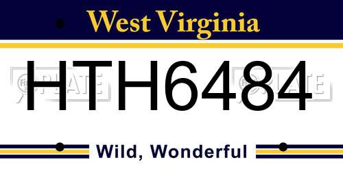 HTH6484 West Virginia License Plate