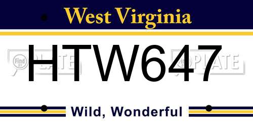 HTW647 West Virginia License Plate