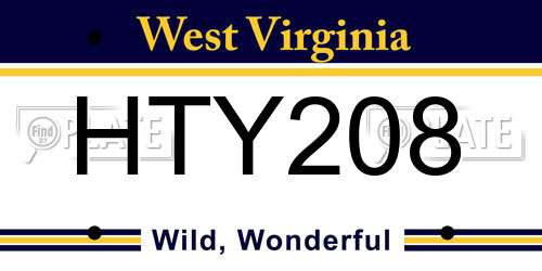 HTY208 West Virginia License Plate