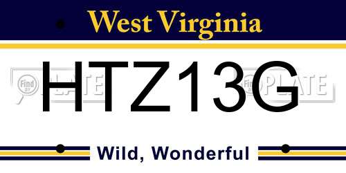 HTZ13G West Virginia License Plate