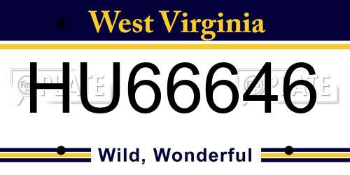HU66646 West Virginia License Plate