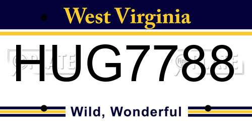 HUG7788 West Virginia License Plate