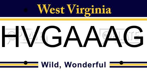 HVGAAAG West Virginia License Plate