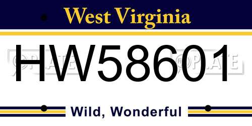 HW58601 West Virginia License Plate