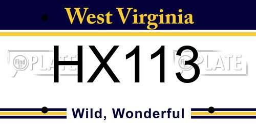 HX113 West Virginia License Plate