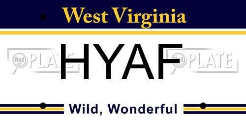 HYAF West Virginia License Plate