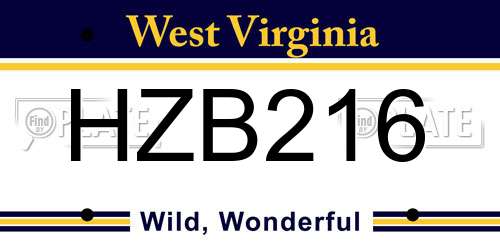 HZB216 West Virginia License Plate