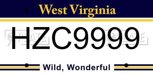HZC9999 West Virginia License Plate