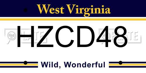 HZCD48 West Virginia License Plate