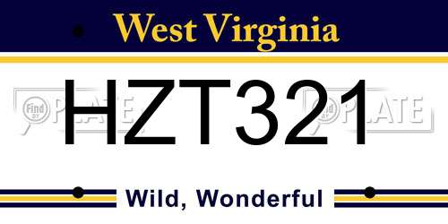 HZT321 West Virginia License Plate