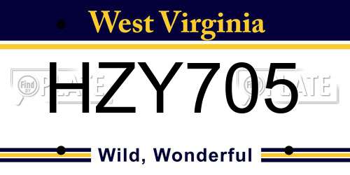 HZY705 West Virginia License Plate