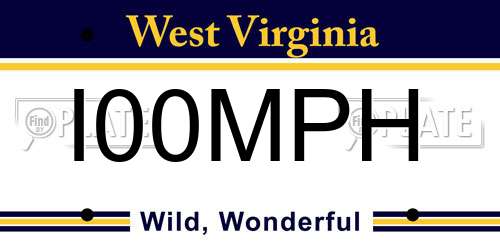I00MPH West Virginia License Plate