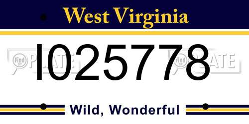 I025778 West Virginia License Plate