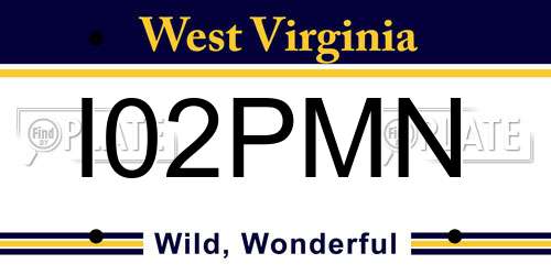 I02PMN West Virginia License Plate