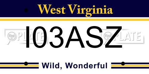 I03ASZ West Virginia License Plate