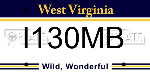 I130MB West Virginia License Plate