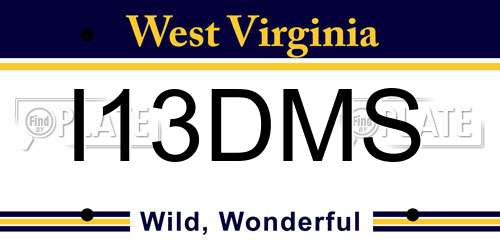 I13DMS West Virginia License Plate