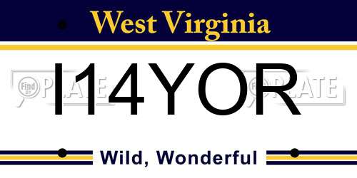 I14YOR West Virginia License Plate