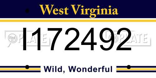 I172492 West Virginia License Plate