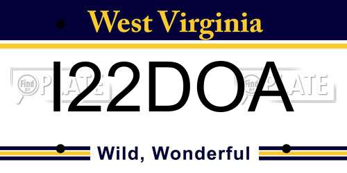 I22DOA West Virginia License Plate