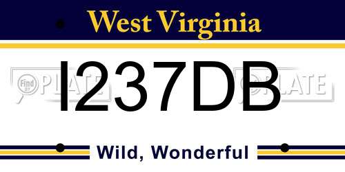 I237DB West Virginia License Plate