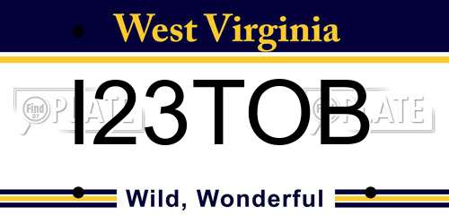 I23TOB West Virginia License Plate