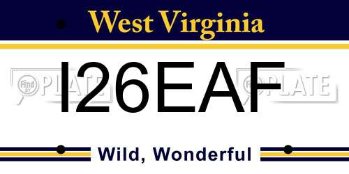 I26EAF West Virginia License Plate