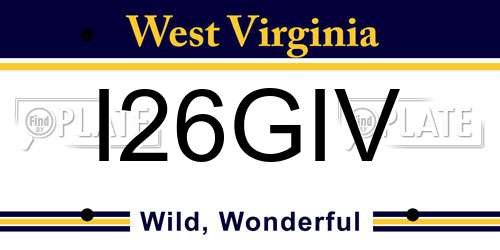 I26GIV West Virginia License Plate