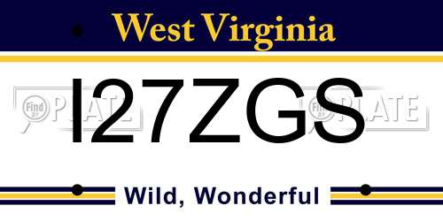 I27ZGS West Virginia License Plate