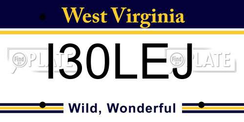I30LEJ West Virginia License Plate