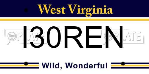 I30REN West Virginia License Plate