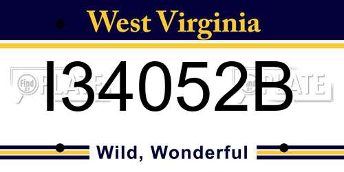 I34052B West Virginia License Plate